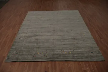 Subdued Gray Gabbeh Area Rug 8x10 with Charming Colorful Motifs