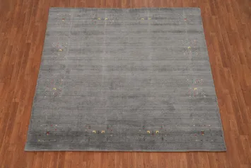 Gray Gabbeh Area Rug 8x8 with Subtle Tribal Multi-Colored Accents