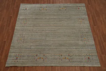 Earth Tone Striped Gabbeh Indian Square Rug 8x8