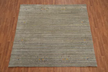 Striped Wool Gabbeh Indian Square Area Rug 8x8