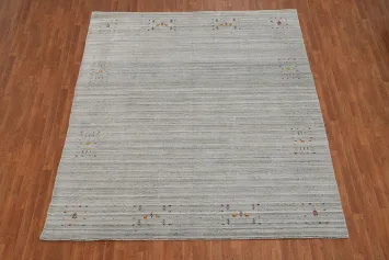 Striped Gray Wool Gabbeh Indian Area Rug 8x10