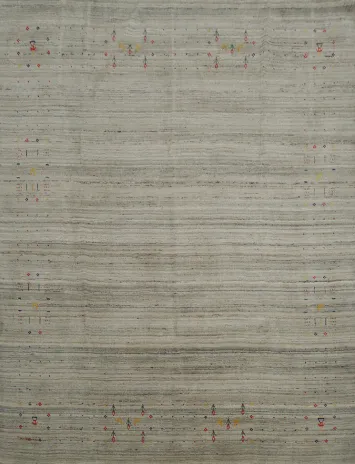 Contemporary Square Gabbeh Rug with Artistic Multicolored Patterns 8x8