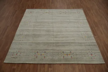 Contemporary Square Gabbeh Rug with Artistic Multicolored Patterns 8x8