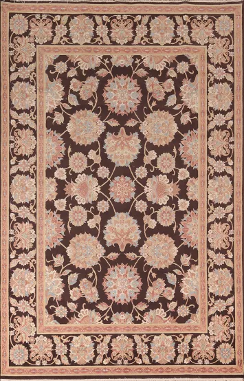 All-Over Brown Floral Kashan Turkish Area Rug 6x10