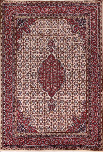 Ivory & Red Floral Kashan Turkish Area Rug 10x13