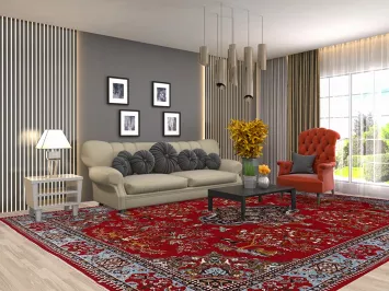 Animals Red Pictorial Kashan Turkish Area Rug 10x13