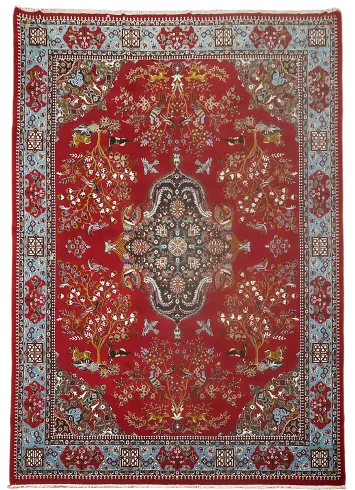 Animals Red Pictorial Kashan Turkish Area Rug 10x13