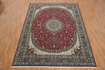 Luxurious Red and Blue Traditional Patterned Rug for Living Spaces 10x13