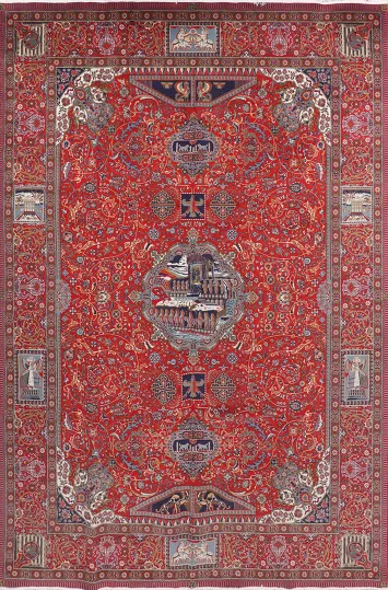 Red Pictorial Animals Kashan Turkish Area Rug 10x13