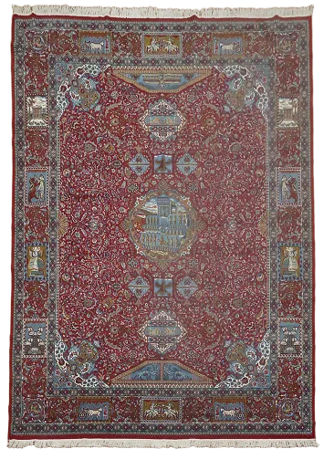 Pictorial Red Floral Kashan Turkish Area Rug 10x13
