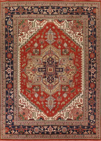 Orange Wool Geometric Heriz Serapi Indian Large Rug 12x15