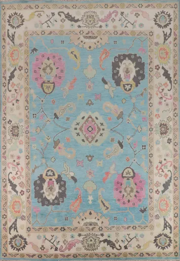 Light Blue Floral Oushak Oriental Area Rug 9x12