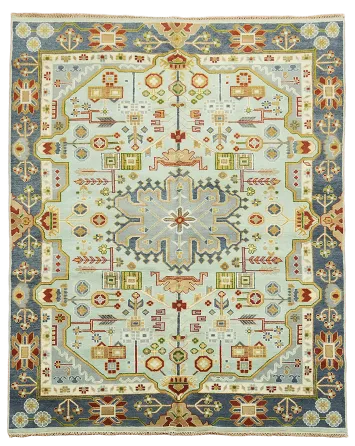 Classic Kazak Indian Rug with Soft Blue and Earth Tone Details 8'x10'