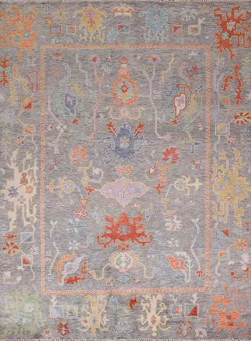 All-Over Gray Floral Oushak Indian Area Rug 8x10