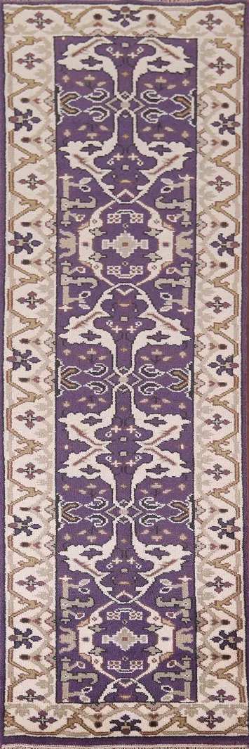 Purple & Ivory Oushak Indian Runner Rug 3x10