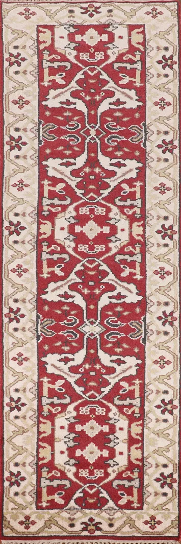 Red Handmade Oushak Indian Runner Rug 3x10