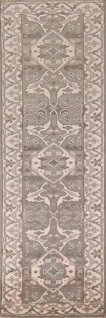 All-Over Green & Ivory Oushak Oriental Runner Rug 3x10