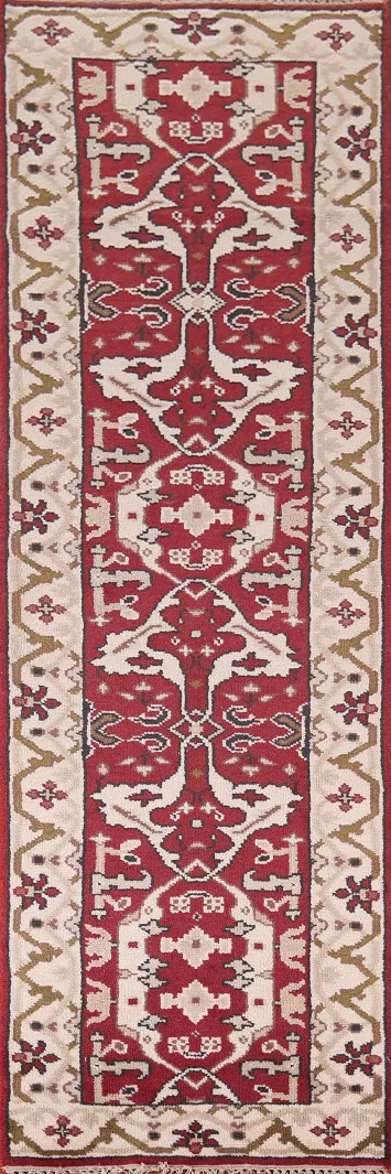 All-Over Red & Ivory Oushak Indian Runner Rug 3x10