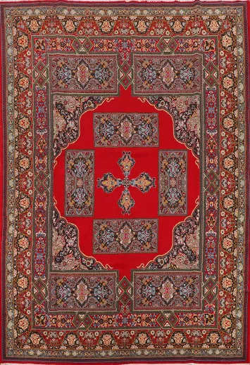 Red Geometric Tabriz Turkish Area Rug 10x13