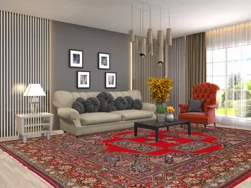 Red Geometric Tabriz Turkish Area Rug 10x13