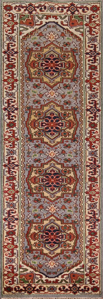 Geometric Gray Heriz Serapi Indian Runner Rug 3x10