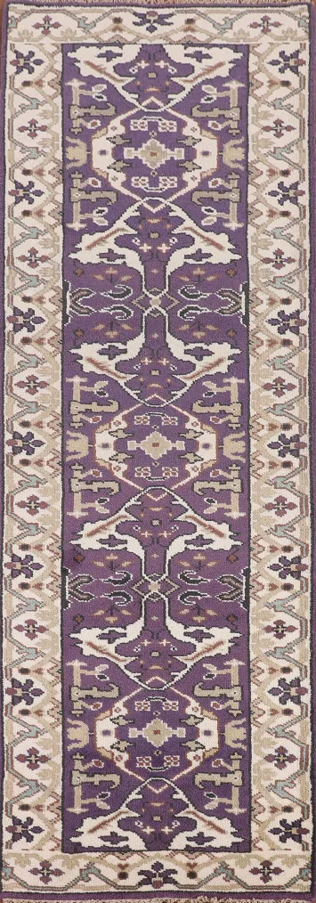 Purple & Ivory Oushak Oriental Runner Rug 3x10
