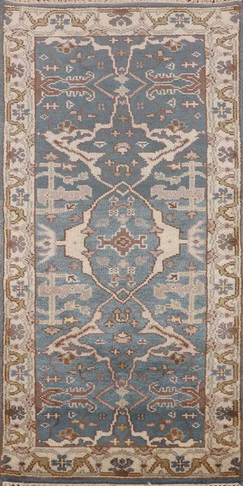 Handmade Blue & Ivory Oushak Indian Rug 3x6