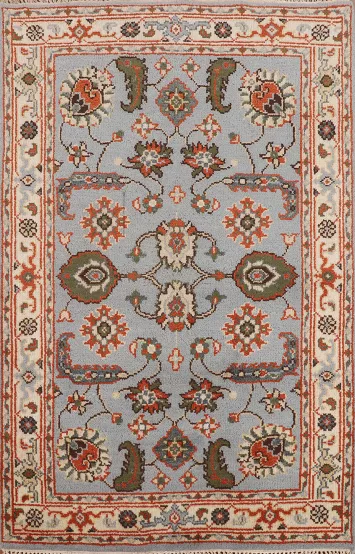 Light Blue Floral Oushak Oriental Rug 4x6