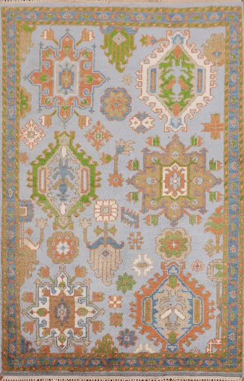 Light Blue Geometric Oushak Oriental Rug 4x6