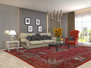 Pictorial Medallion Red Kashan Turkish Area Rug 10x12