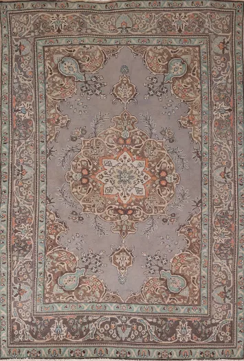 Distressed Wool Gray Tabriz Persian Area Rug 6x10