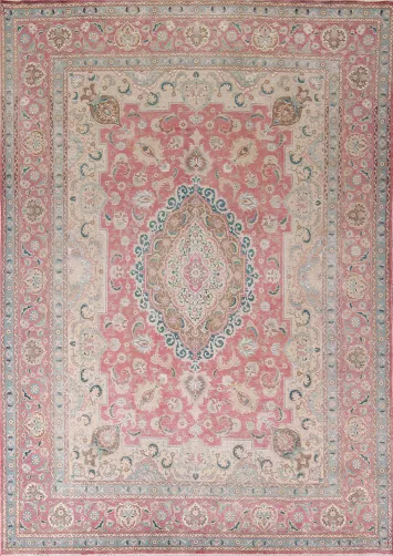 Vintage Pink Tabriz Persian Area Rug 10x13