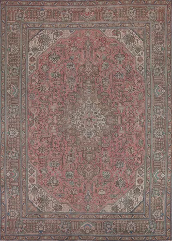 Pink Geometric Wool Tabriz Persian Area Rug 10x12