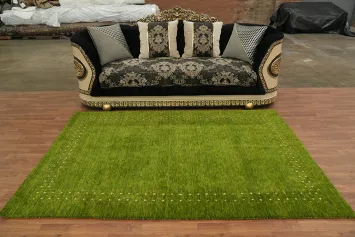 Handmade Green Gabbeh Indian Area Rug 5x8