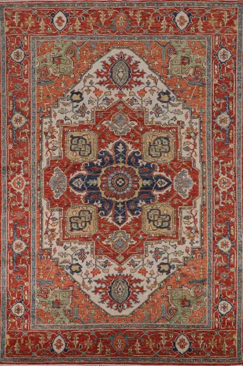 Orange & Ivory Heriz Serapi Indian Area Rug 9x12