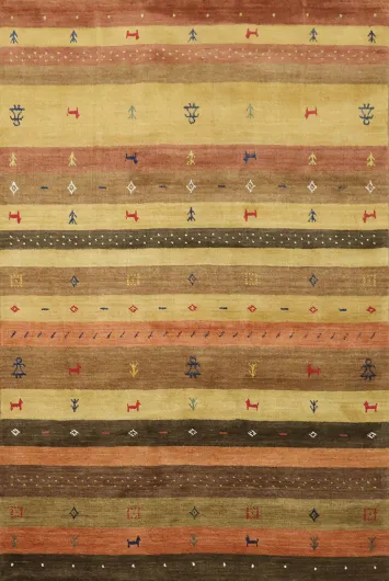 Striped Wool Gabbeh Indian Area Rug 5x8