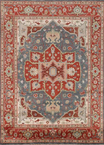 Blue & Orange Wool Heriz Serapi Indian Area Rug 8x10
