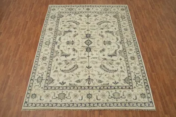 All-Over Ivory Floral Oushak Indian Area Rug 9x12