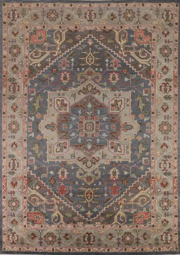 Blue Geometric Heriz Serapi Oriental Area Rug 9x12