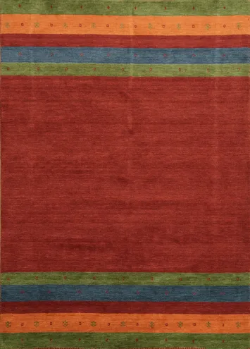 Traditional Meets Modern: Artisanal Gabbeh Rug with Colorful Stripes 6x8