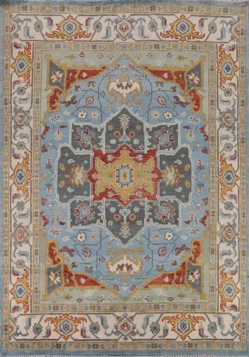 Light Blue Geometric Heriz Serapi Indian Area Rug 8x10