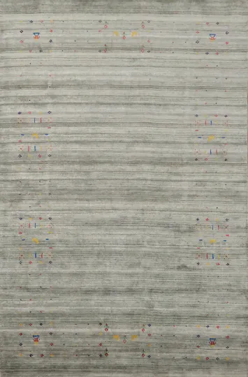 Gray & Green Striped Silk Gabbeh Oriental Area Rug 5x8