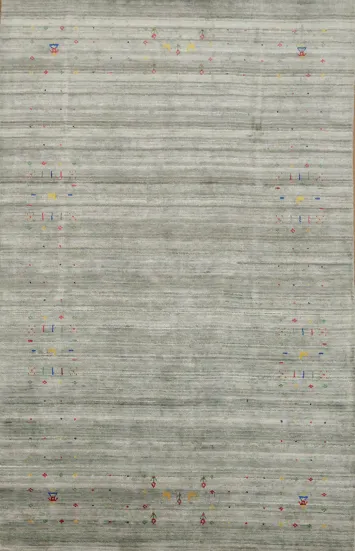 Contemporary Gray Blue Gabbeh Rug Enhanced by Minimalist Details 5'x8'