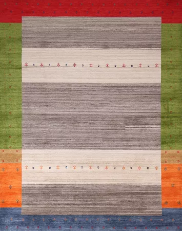Striped Wool Handmade Gabbeh Indian Area Rug 8x10