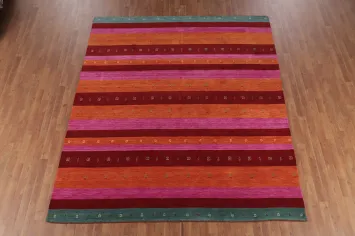 Striped Wool Gabbeh Indian Area Rug 8x10