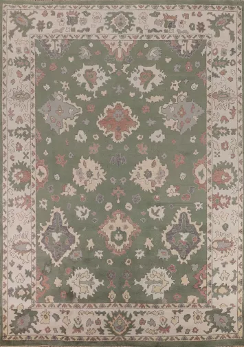 Green & Ivory Floral Oushak Oriental Area Rug 9x12