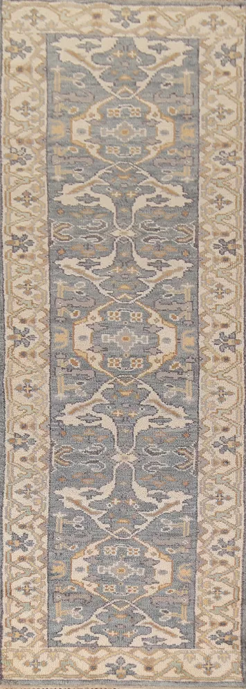 Light Blue Wool Oushak Oriental Runner Rug 3x10