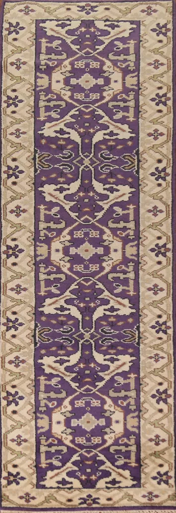Purple Wool Oushak Oriental Runner Rug 3x10