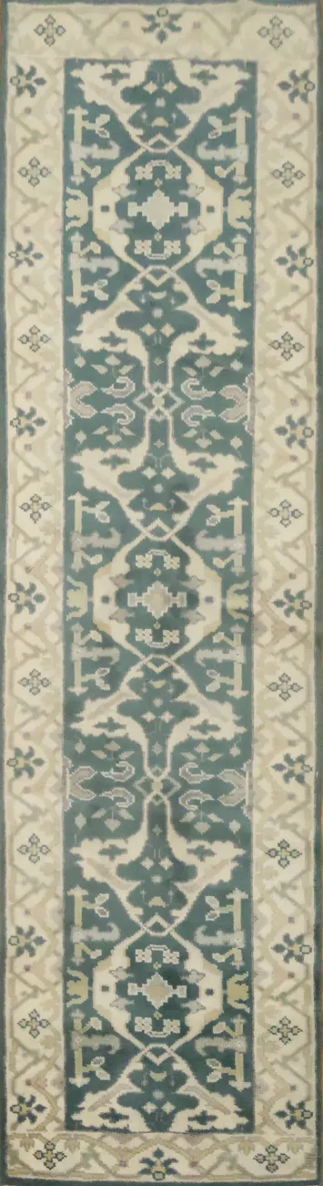 Handmade Teal Wool Oushak Oriental Runner Rug 3x10