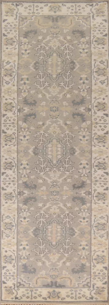 Earth Tone Wool Oushak Indian Runner Rug 3x10